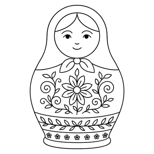 Раскраска Матрёшка с цветочными узорами