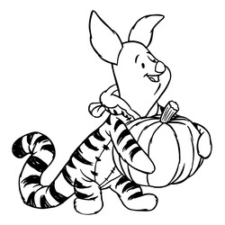 Раскраска Пятачок с тыквой в костюме тигра