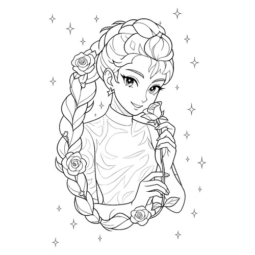 Раскраска Аниме Руми с розой