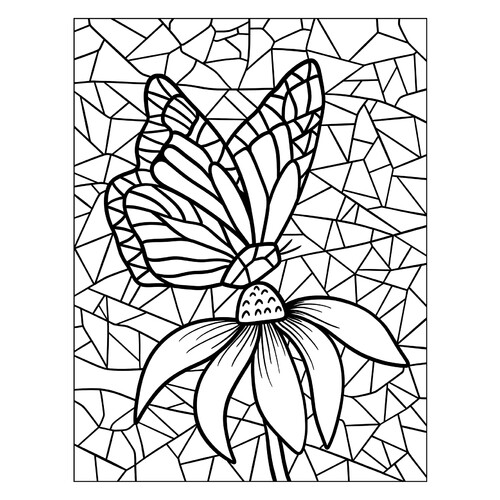Раскраска Мозаика бабочка на цветке