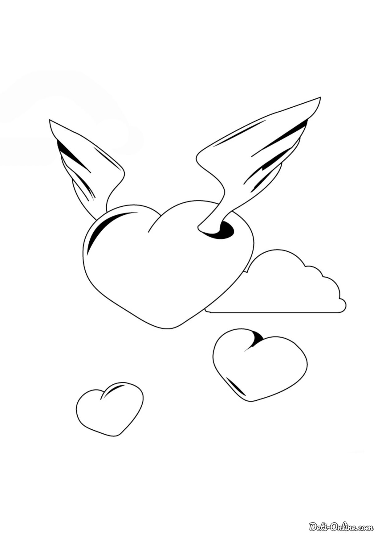 Раскраска Сердечко-ангелочек и маленькие сердечки распечатать или скачать