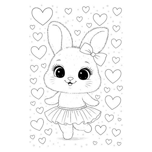 Раскраска Милашка зайка и сердечки