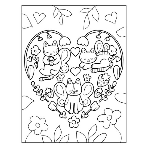 Раскраска Милая валентинка с котиками