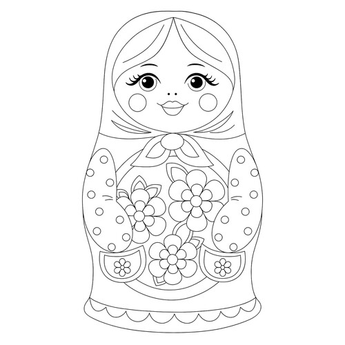 Раскраска Матрёшка с цветочками