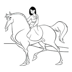 Раскраска Фа Мулан на лошади