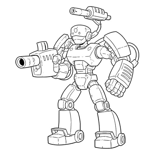 Раскраска Военный робот с пушкой