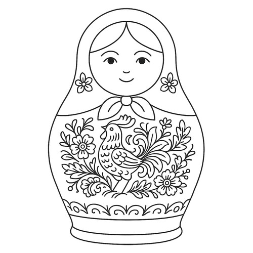 Раскраска Матрёшка с петушком