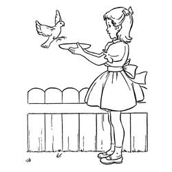 Девочка кормит птичку