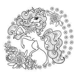 Раскраска Единорог с розами