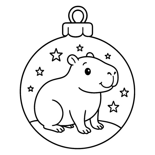 Раскраска Новогодний шар с капибарой