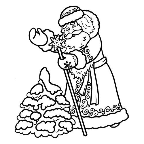 Раскраска Дед Мороз и маленькая ёлочка