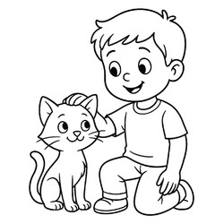 Котенок играет с мальчиком