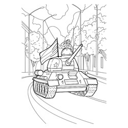 Раскраска Легендартный танк Т-34 на параде 9 мая