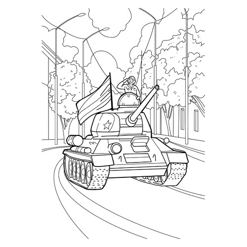 Раскраска Легендартный танк Т-34 на параде 9 мая