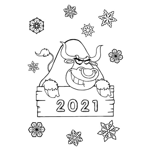 Бык со снежинками 2021
