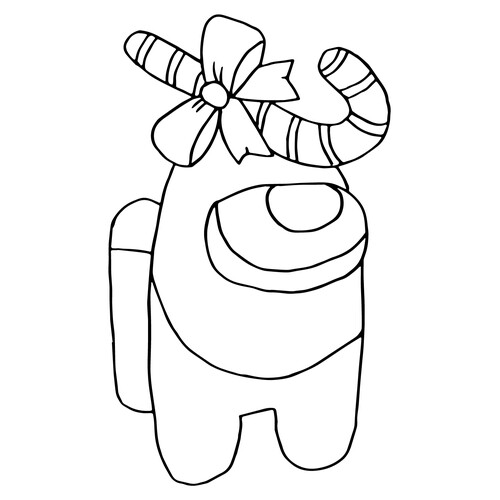 Раскраска Персонаж Амонг Ас с рождественским леденцом на голове