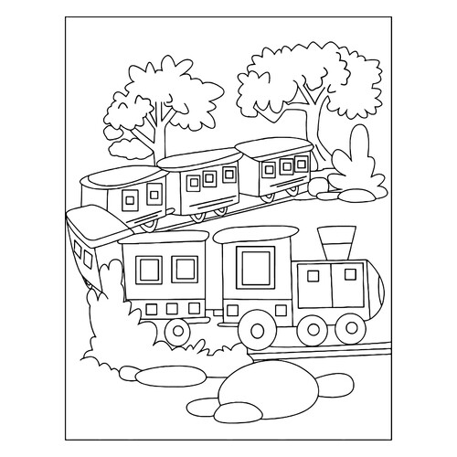 Раскраска Паровозик с вагончиками