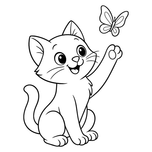 Раскраска Кот и бабочка