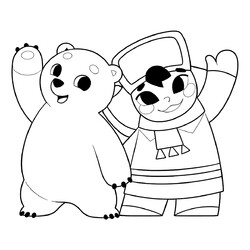 Раскраска Умка и Тайкэ машут