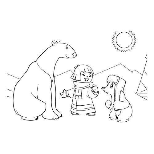 Раскраска Умка с мамой и Тайкэ