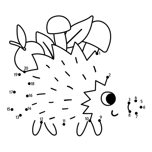 Раскраска Ёжик с грибами по цифрам