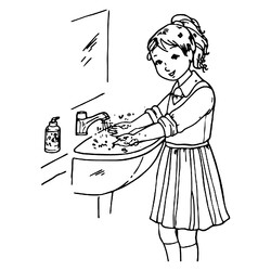 Девочка моет руки