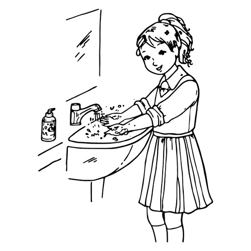 Девочка моет руки