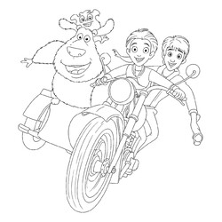 Раскраска Финник с друзьями на мотоцикле