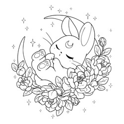 Раскраска Зайка спит на луне