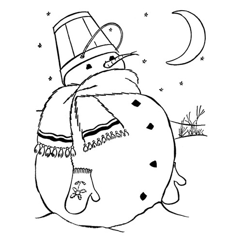 Снеговик в теплом шарфике в лунном свете