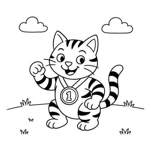 Раскраска Кот с медалью