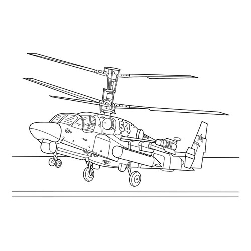 Раскраска Военный вертолёт с соосными винтами