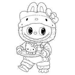 Лабубу с тортиком Хеллоу Китти