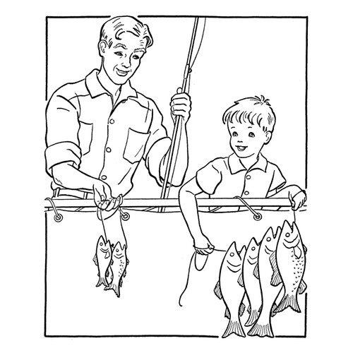 Раскраска Папа и сын на рыбалке 23 февраля
