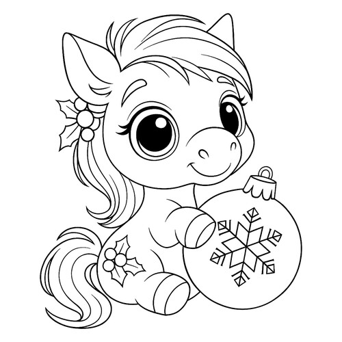 Раскраска Милая пони с ёлочным шаром