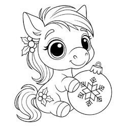 Раскраска Милая пони с ёлочным шаром