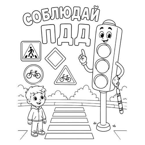 Раскраска Светофор соблюдай ПДД