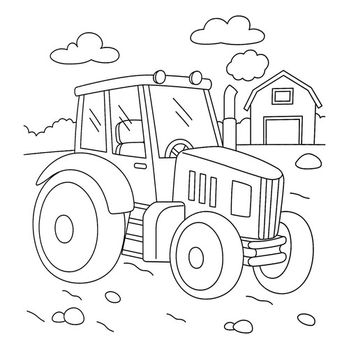Раскраска Простой трактор и сарай