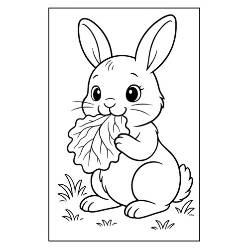Раскраска Зайчиха ест капустный лист