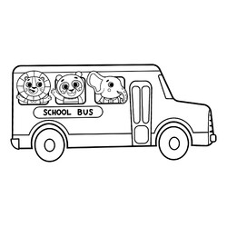 Раскраска Школьный автобус со зверятами