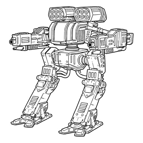 Раскраска Робот мех с пушками и ракетницами