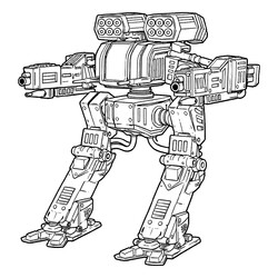 Раскраска Робот мех с пушками и ракетницами