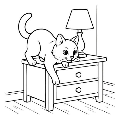 Раскраска Кот на тумбочке