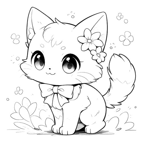Раскраска Аниме котёнок с бантиком
