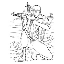 Раскраска Солдат с винтовкой целится