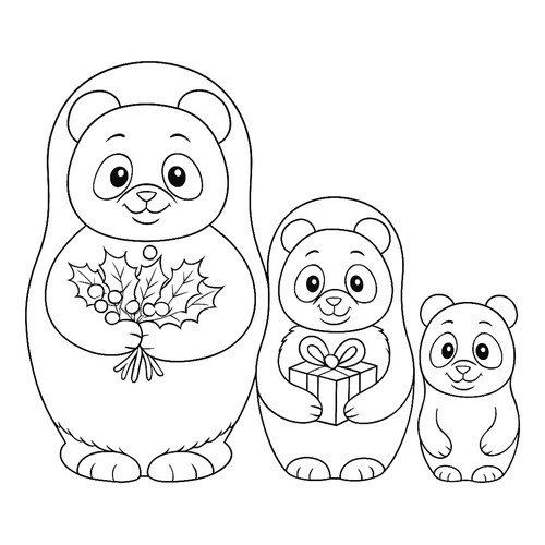Раскраска Матрёшки пандочки