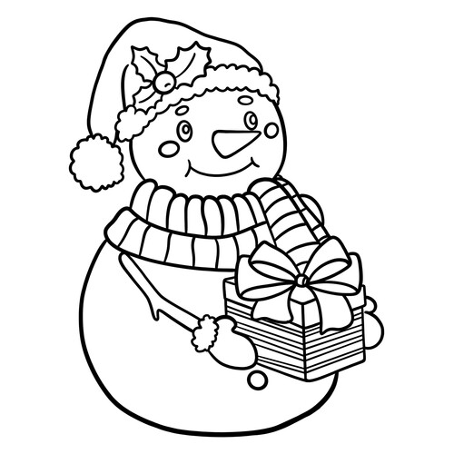 Раскраска Милый снеговик с подарком