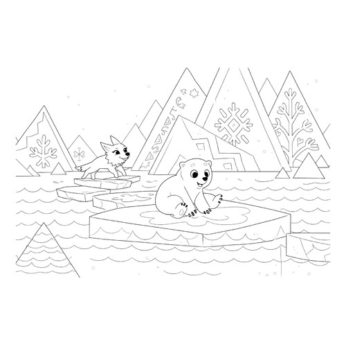 Раскраска Умка и Ильма на льдинах