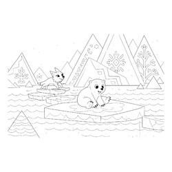 Раскраска Умка и Ильма на льдинах