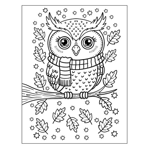 Раскраска Сова на осенней ветке